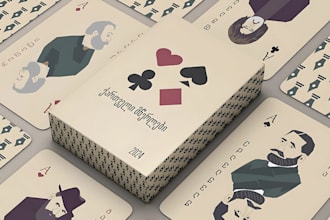create 52 custom playing card game design poker card board game, card box mockup