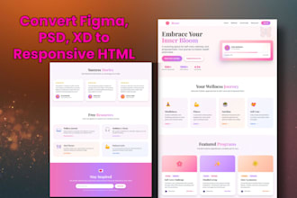 convert PSD, figma, or xd to responsive HTML using bootstrap or tailwind, react