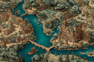 create detailed vintage and realistic fantasy map
