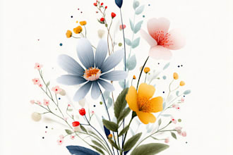 draw line art illustration botanical and flower beautifully