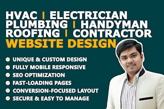 design plumbing, hvac, roofing, electrician, handyman plumber contractor website