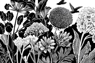 illustrate botanical and linocut vector art