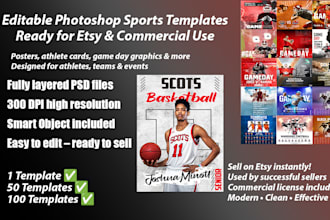 prepare photoshop sports templates ready for use on etsy