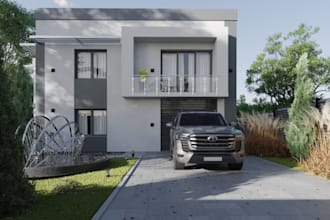 renovate detached house,render garden landscape,front yard, driveway,revit model