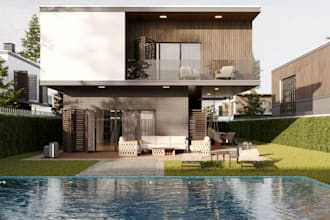 rebuild 3d green haven pool house,garden estate, revit exterior house elevation