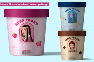 design custom illustration ice cream cups and frozen food label and packaging