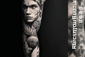 create a custom tattoo design , tattoo sleeve in realism