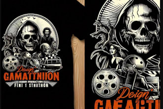 do retro t shirt horror movie film production logo design