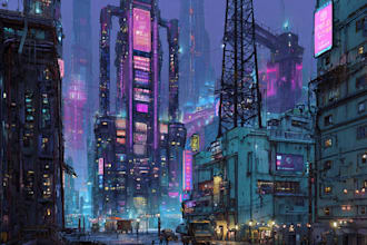 create a illustration of futuristic cyberpunk city