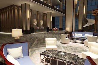 render 3d furniture interior lobby,foyer design,great hall,cgi style bobby,revit