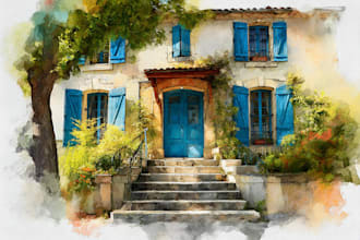 paint your house in watercolor painting style