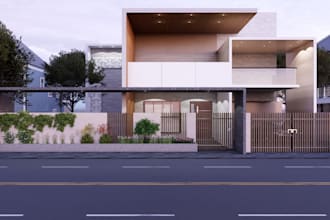 create 3d front elevation and realistic architectural render