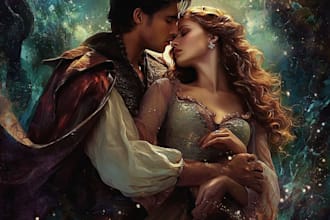 romance book cover illustration, fantasy romance book cover