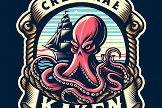 design high quality vintage kraken octopus mascot ship logo with t shirt design