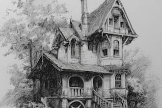 draw a sketch of a house portrait or building illustration