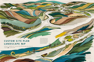 draw landscape sketch, colored site plan, custom map