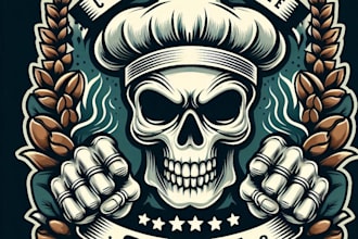 design high quality vintage skull coffee shop logo with t shirt design