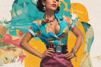 create pin up girl portrait and llustration in unique style