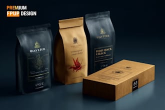 do product label, box package, pouch bag design for brand