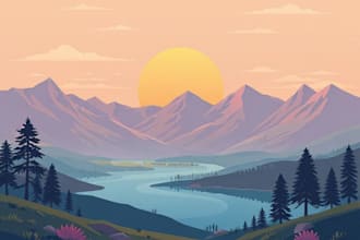draw a flat vector landscape illustration
