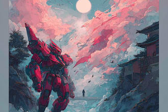 make a mecha robot art and illustration