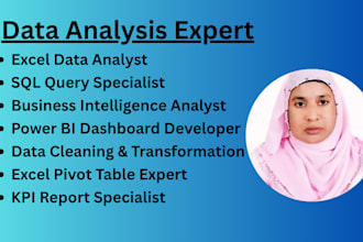 be your expert data analyst using sql, excel, and power bi