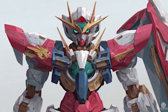 draw mecha gundam and humanoid character concept for you
