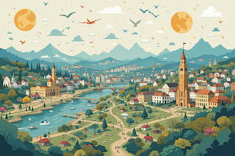 design a travel and event map, city illustration