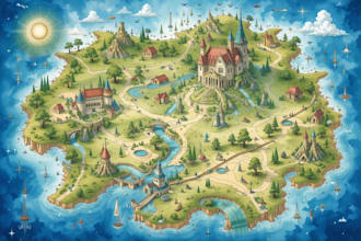 do a watercolor fantasy map or sourvenir map illustration