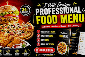 design attractive food menu, restaurant menu or digital menu