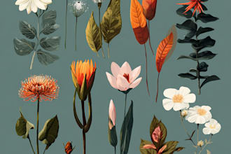 draw botanical vector illustration of plants and flowers