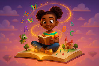 create african american children 3dstorybook, 3d illustration, book cover design