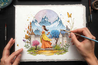 hand paint a stylised watercolor illustration