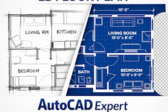 draw a detailed and expert autocad 2d floor plan from sketch, PDF or image