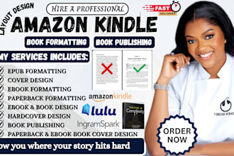 do book formatting for amazon KDP, proofreading, kindle publishing, cover design