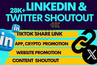 twitter shoutout share content 28k x linkedin facebook followers app promotion