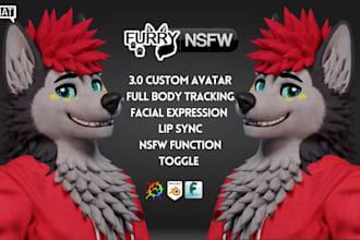 create realistic 3d furry vrchat avatar, vtuber model, nsfw vrc model, vseeface