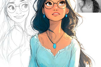 draw a portrait in semi realism disney cartoon style