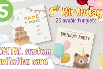 custom digital 1 birthday invitation card