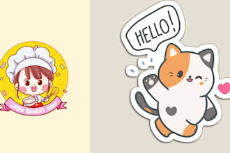 create a cute kawaii cartoon animal logo design