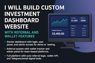 build a custom investment dashboard website with referral and wallet feature