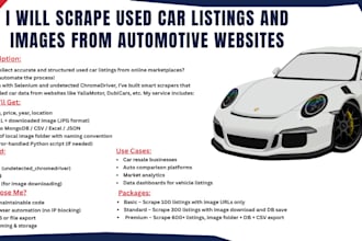 scrape used car listings and images from automotive websites