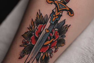create a beautiful watercolor flowers tattoo design for you