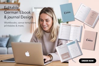 design editable german canva ebook, workbook design, pdf layout, german journal
