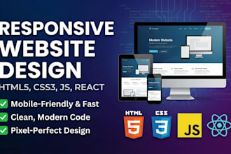 create a responsive website design using html css js and react