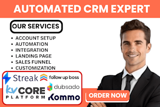setup streak kommo crm dubsado kv core automation follow up boss wealthbox zap