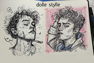 make doodle art, inked sketch, portraits and more