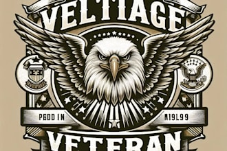 design high quality vintage eagle military veteran logo with t shirt design