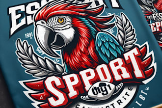 design high quality vintage parrot esport mascot logo with t shirt design