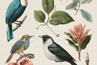 draw an animal and botanical illustration